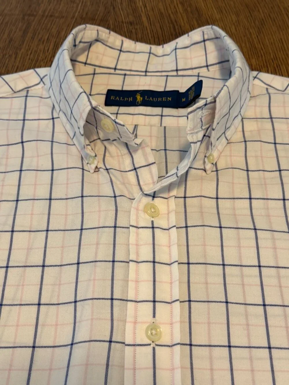 Polo Ralph Lauren Men's Plaid Dress Shirt - Medium, White/Blue/Pink